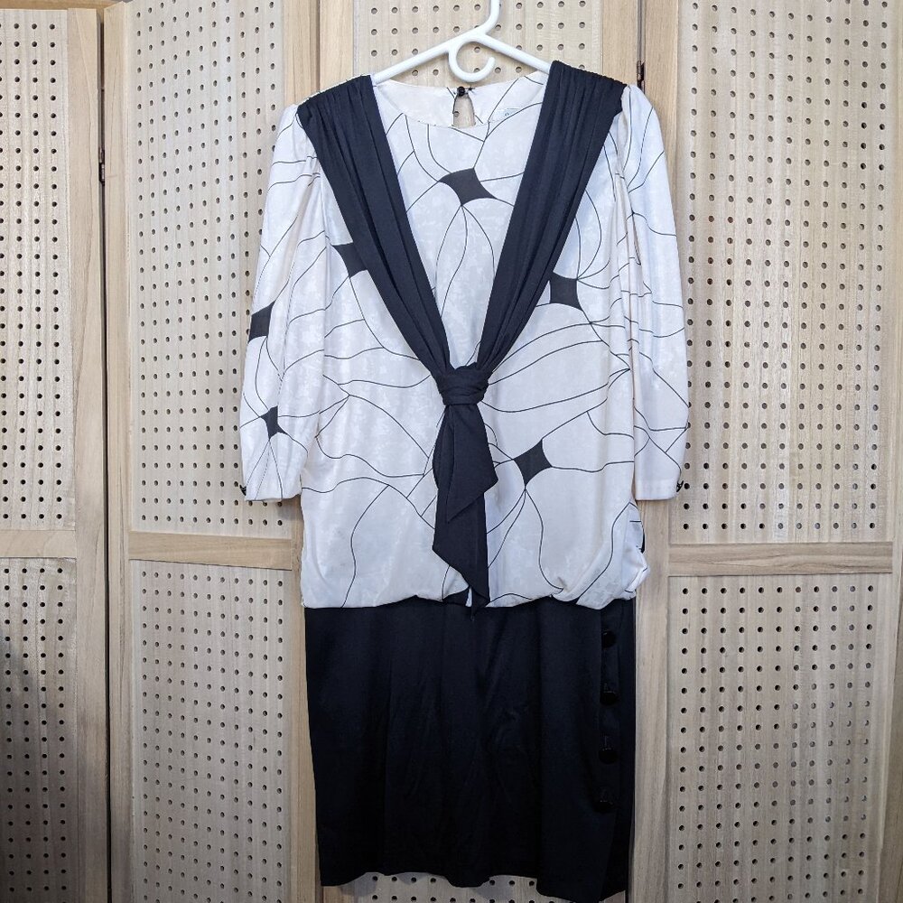 Vintage Black and White Dress - 80's, drop waist